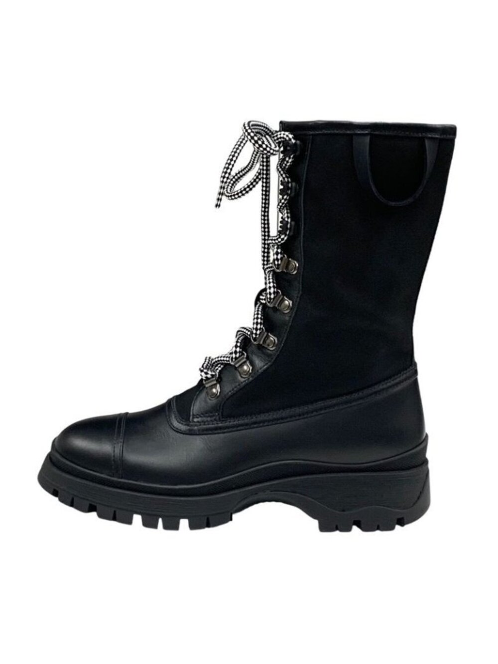 Prada Boots Short Middle Shoes Lace Up Leather Fabric Black - Picture 4 of 11